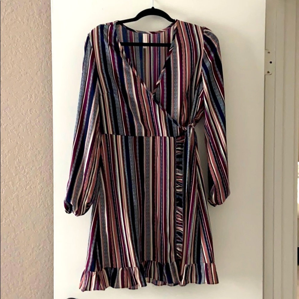 Striped long sleeve wrap dress